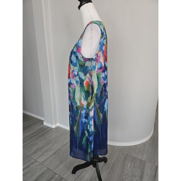 Claire Desjardins Abstract Art to Wear Floral Dress Blue Sleeveless Flowey Sz M - Picture 2 of 11